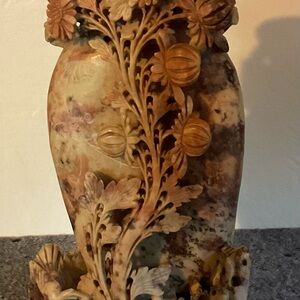 Shoushon Soapstone Floral Carved Vase